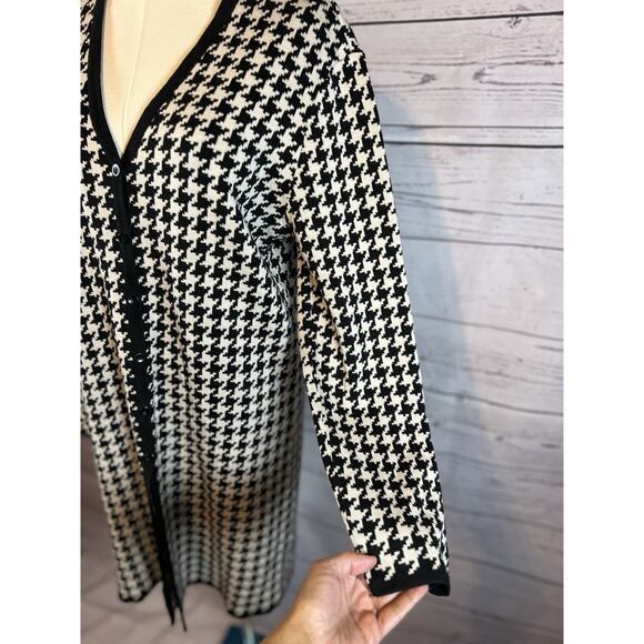 CM Collection Houndstooth Cardigan | Size M | Black & White Long Open Front - Picture 4 of 7